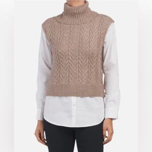 💕💕💕Sincerely Jules Cable Knit Twofer Turtleneck White Shirt Pullover…